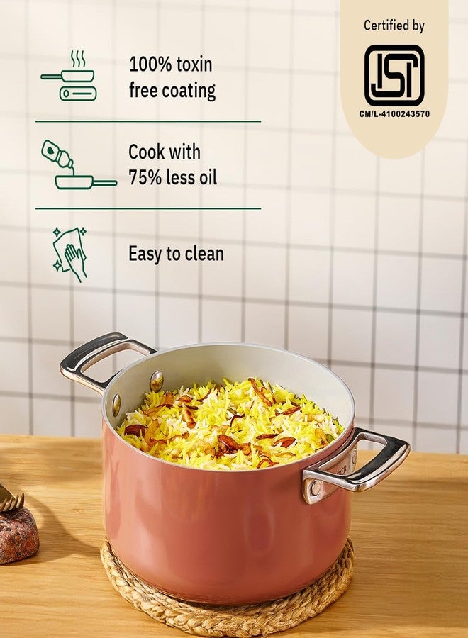 Ember Cookware قدر طهي سيراميك أرسيللا من إمبر كوكوير، 20 سم | 2.6 لتر، غير لاصق وغير سام، مع غطاء زجاجي | معتمد من هيئة المواصفات والمقاييس الهندية | أواني طهي سيراميك | قدر برياني | مقبض فولاذي | ضمان 5 سنوات | تيراكوتا - Image 2